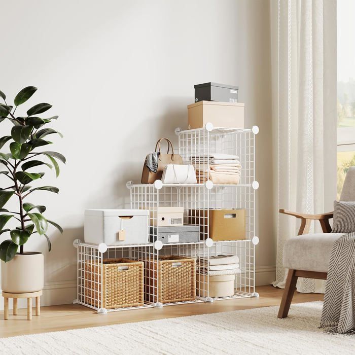 AFF MEUBLE ETAGERE-Étagère de rangement en grille métallique Range-étagère 6 casiers PVC Armoire modulaire en plastique blanc