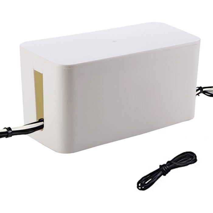 Boîte de Rangement pour Câbles Blanche Multifonction Gestion de Câbles pour Bureau Salon avec Fentes de Passage et Couvercle