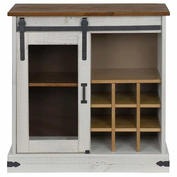 (10907)Commode - contemporain - Buffet rangement - HALDEN porte coulissante blanc 80x40x80 cm bois massif poid:26.3 kg