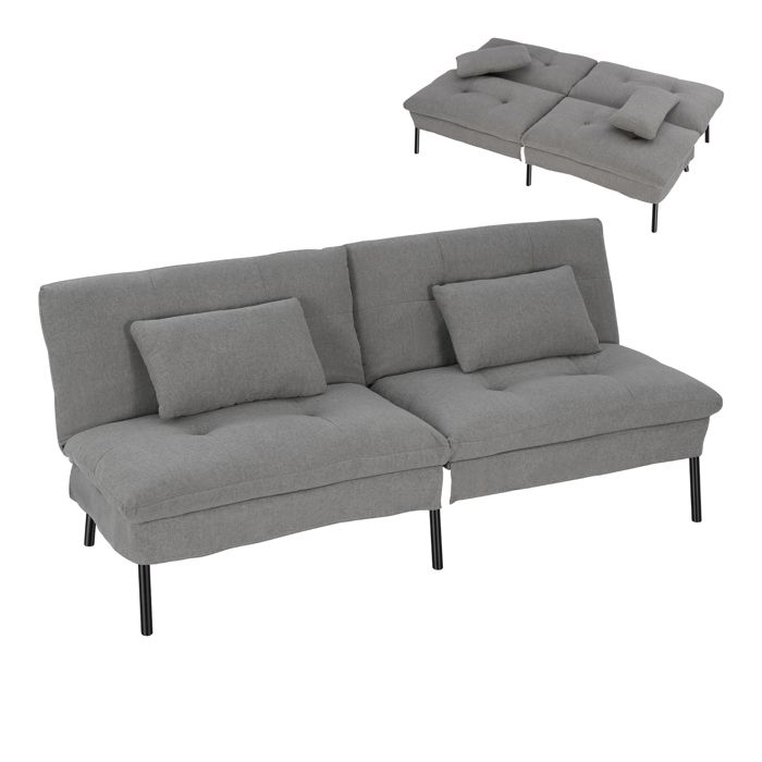 WOLTU Canapé Lit 2 Places Convertible 2 Coussins Dossier Réglable Métal Tissu Effet Lin Gris foncé WOLTU Canapé Lit 2 Places Convertible 2 Coussins Dossier Réglable Métal Tissu Effet Lin Gris foncé