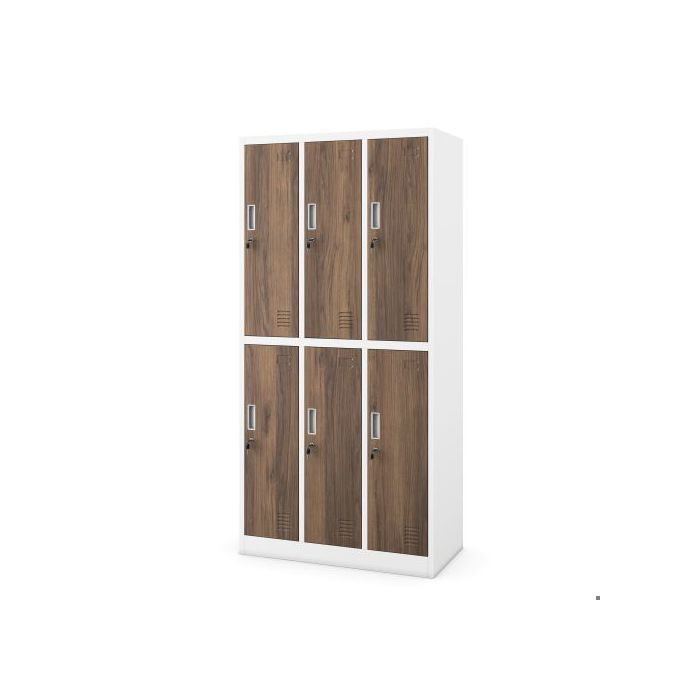 Armoire vestiaire de sécurité blanche / noyer à 6 portes : Eco Design IGOR 900 x 1850 x 450 mm