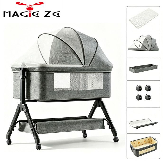 Magic ZC lit bébé cododo évolutif mode balançoire oscillant inclinaison 5° anti RGO roulettes silencieuses 0-2ans gris