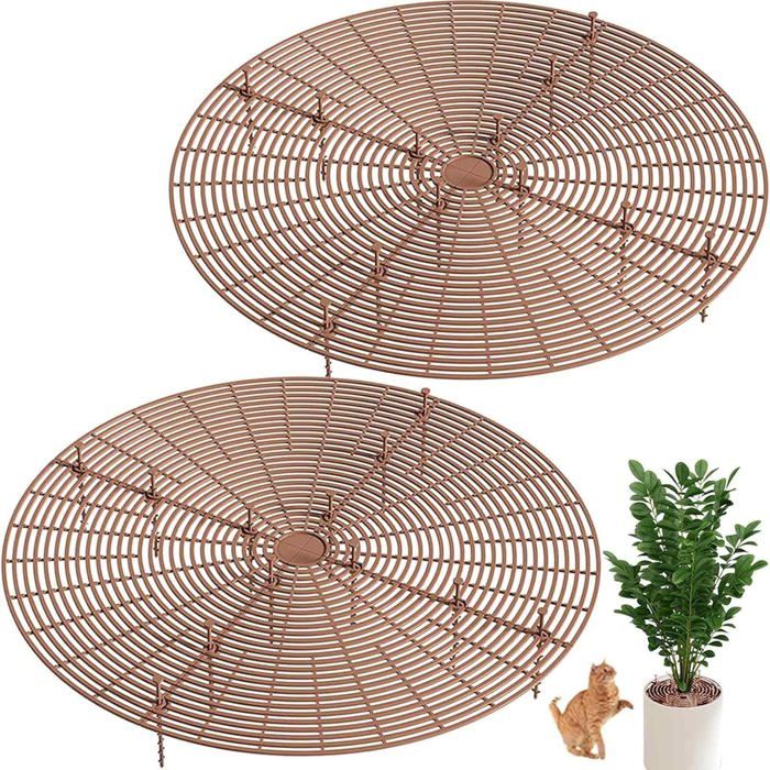 Protection pour Pot de Fleurs Tianher 2 pièces grand grillage découpable avec piquets profonds couverture anti-animaux - 52cmbrun