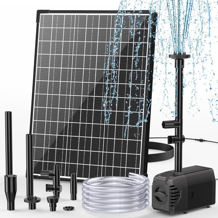 Pompe solaire pour bassin POPOSOAP 20 W fontaine solaire 1000 l/h 12 modes de jet tuyau PVC de 2 mètres