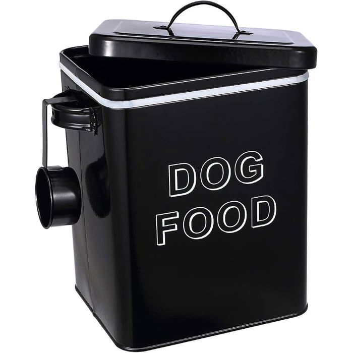 Boîte de Rangement pour Nourriture et friandises Animaux Conteneur Croquette Chiens avec Une Pelle Couvercles en Noir Chien