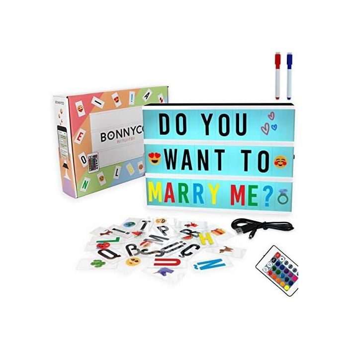 Boite Lumineuse Message avec 400 Lettres et Emojis Télécommande 2 Marqueurs Ç Inclus. Light Box 16 Couleurs Multic BOITE CADEAU
