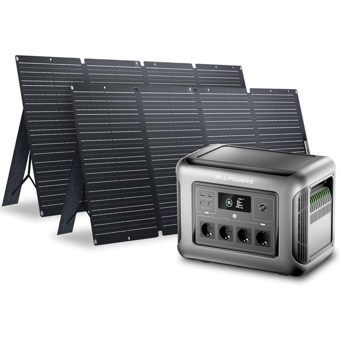 Générateur solaire ALLPOWERS R1500 LITE 1600W - 1056Wh + 2x200W Panneaux - Station dénergie portable - Centrale électrique Générateur solaire ALLPOWERS R1500 LITE 1600W - 1056Wh + 2x200W Panneaux - Station dénergie portable - Centrale électrique