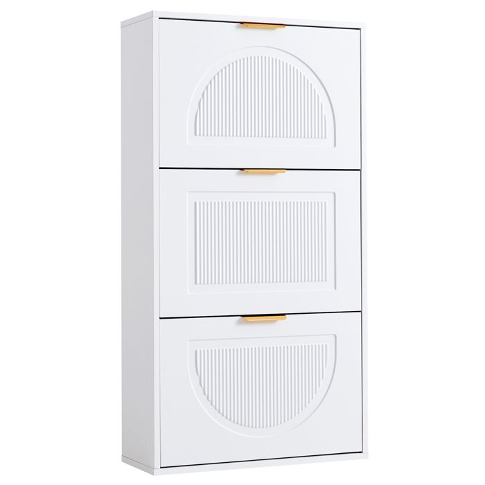 Meuble à chaussures blanc avec 3 abattants rangement gain de place pour entrée et couloir 60 x 24 x 114 cm Meuble à chaussures blanc avec 3 abattants rangement gain de place pour entrée et couloir 60 x 24 x 114 cm