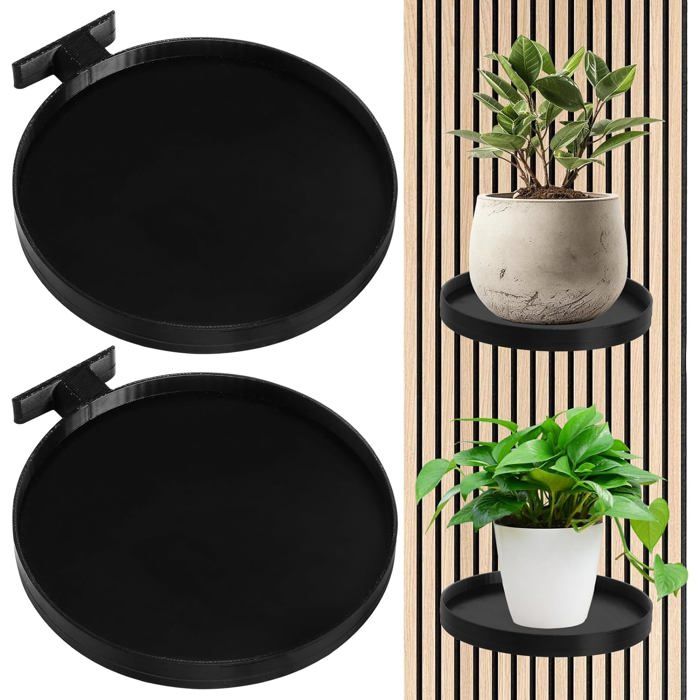 Lot 2Pièces Support Pot De Plante Mural Support Plante Mur Noir Accessoires Panneaux Acoustiques Sans Perçage Plateau Plante[CA262]
