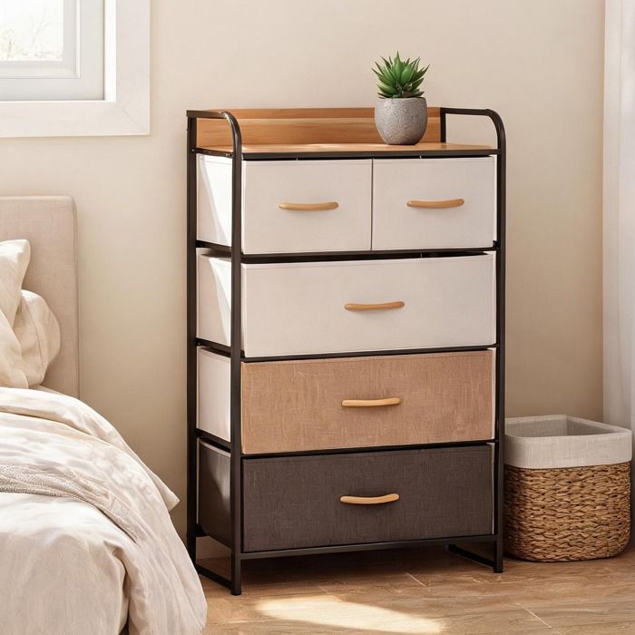 Commode 5 tiroirs pliables en tissu multicolore 58x29x99 cm – Rangement chambre entrée