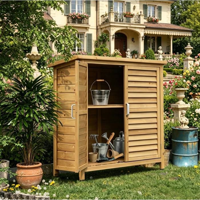 ULEVR Armoire de rangement extérieure en bois de sapin 2 portes à lames étagère intérieure 87 x 46 5 x 96 5 cm