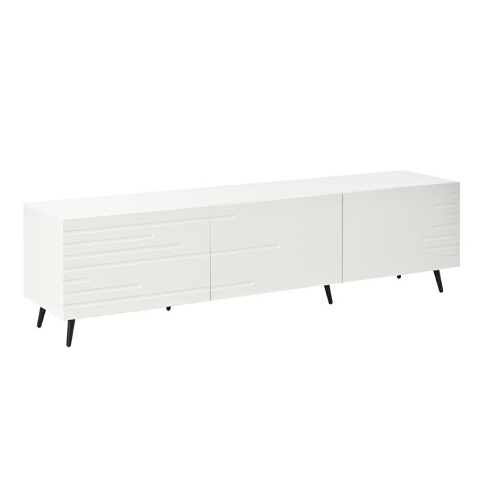 Meuble TV 180 x 40 x 48 cm avec 3 portes à charnières meuble bas support TV blanc.