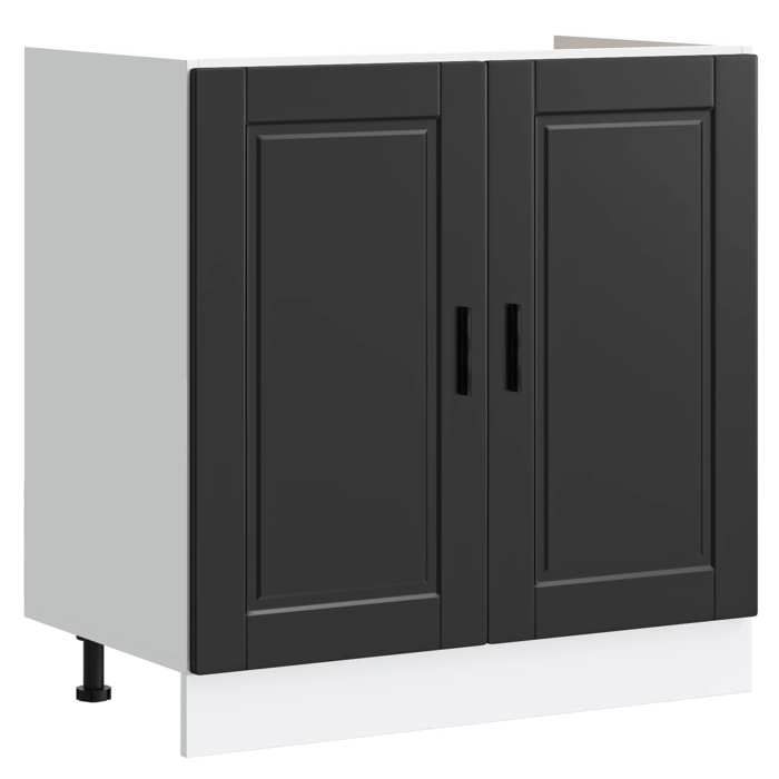 Meuble Rangement - HAOSHOP - Meuble sous évier avec porte Porto 2 pcs Noir Bois dingénierie&01_29389