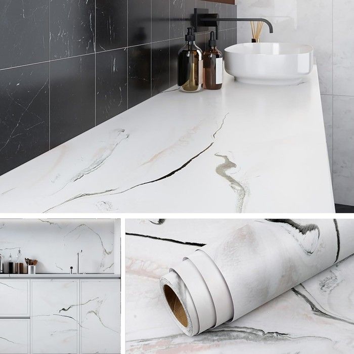 Film adhésif pour meubles - LIVELYNINE - Livelynine - Effet marbre blanc - 40 cm x 10 m - PVC lavable imperméable