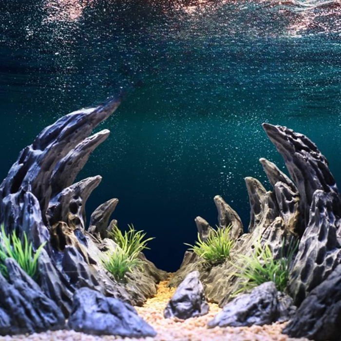 Grotte de roche décorative pour aquarium Paysage rocheux réaliste cachette et abri pour poissons Lot de 2 pièces grande version