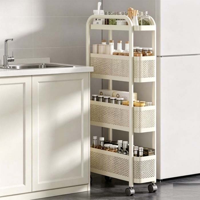 AFF DESSERTE DE CUISINE Étroite 15cm Chariot De Cuisine 4 Niveaux Avec Roulettes Meuble à Interstice Pour Frigo Salle De Bain Blanc