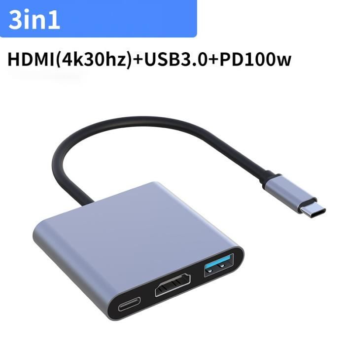 3 EN 1 - Adaptateur pour ordinateur portable HUB USB C 3.0 Type C vers HDMI  4K, VGA, RJ45, Lan, Ethernet, car - Cdiscount Informatique