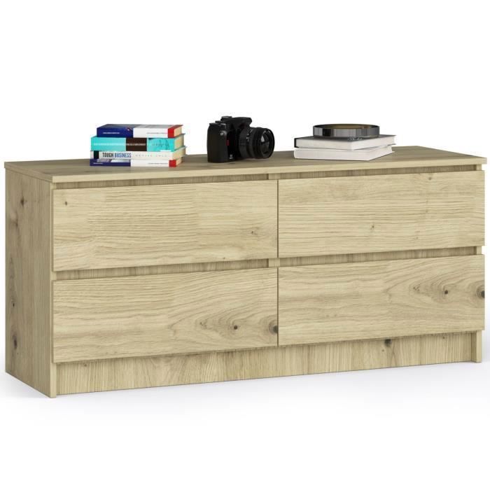 Commode AKORD K120 Chêne Artisan 120 cm 4 tiroirs façade Chêne Artisan 120x40x55 cm