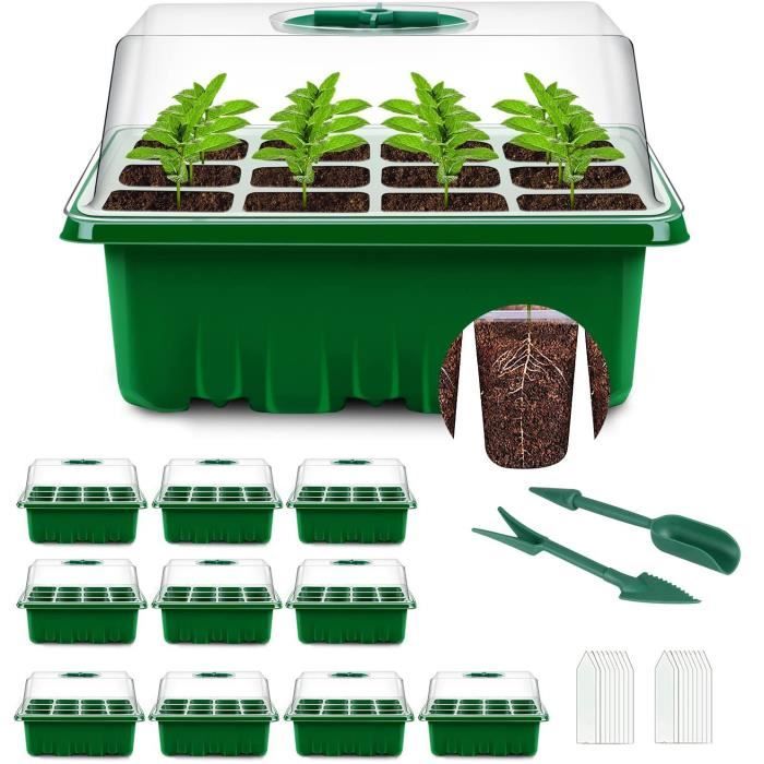 Mini Serre Pour Semis Lot De 10 Mini Serre Pour Plantes 120 Cellules Bac Semis Avec Plateau Et Couvercle Intrieure Plateaux De Semis Durables Bo Te De Culture Dmarrage De Semences