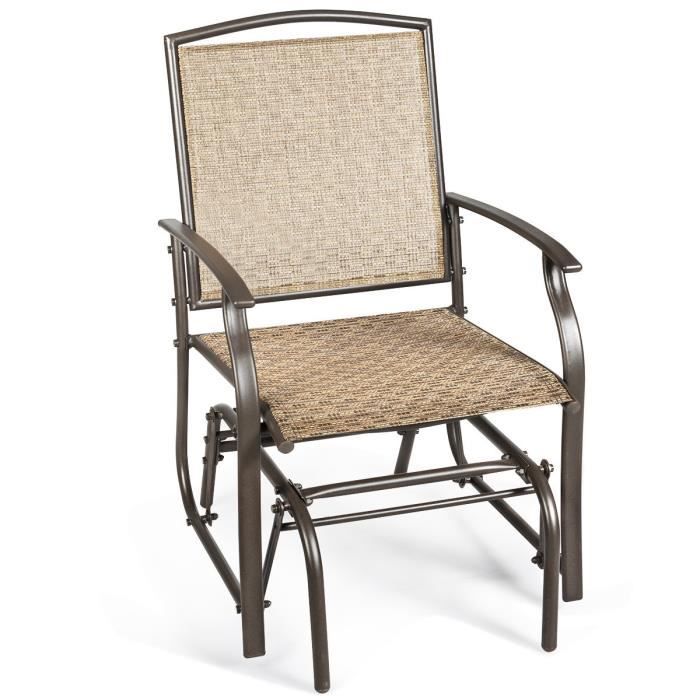 fauteuil de jardin en textilène costway - cadre en acier - marron - accoudoirs et dossier incliné