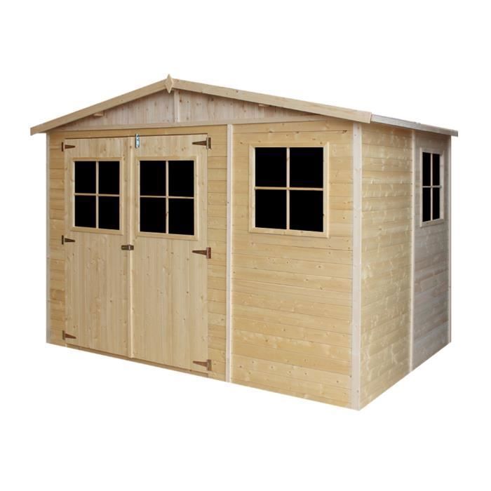 TIMBELA M334+M334G Abri de jardin en bois H226x318x220 cm / 6 m2 - AVEC LES PLANCHERS IMPR&Eacute;GN&Eacute;