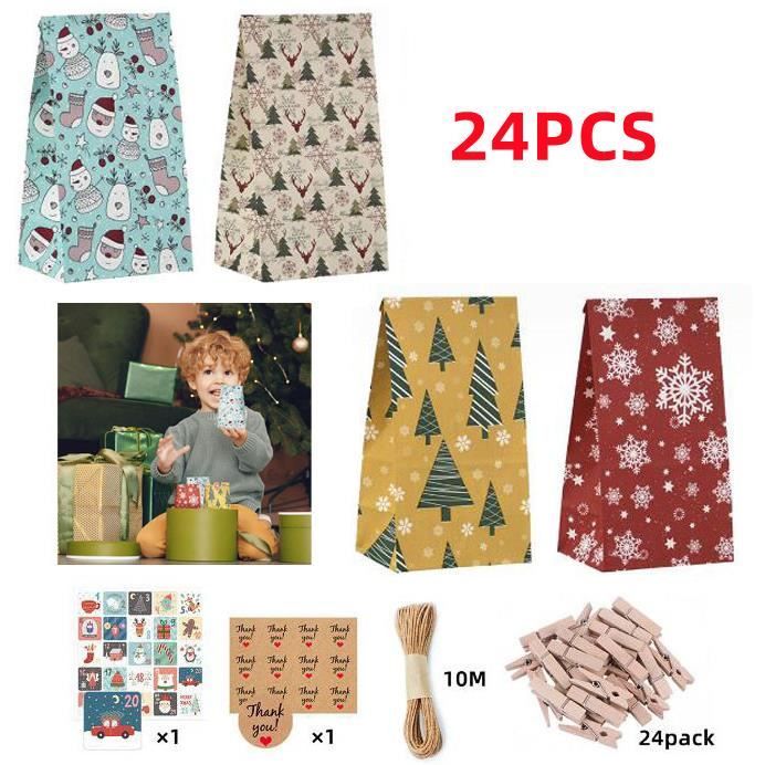 Sac Cadeau - Noël - Papier Kraft - 24 Pièces - Couleur Peau De Vache