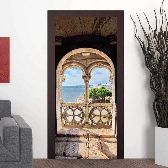 Autocollants De Porte 3D Poster Chien Animal Stickers De Porte 3D 77 X 200 Cm Pvc Auto-Adhésif Imperméable Amovible Art Stickers Pour Salon Chambre Décoration Autocollant De Por