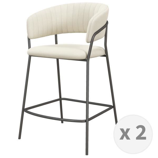 luca-fauteuil de bar en tissu vanille et métal noir (x2)