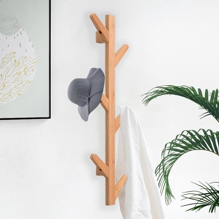 Porte-Manteau Mural En Bambou Avec 6 Crochets Doubles - Rangement Naturel Pour Vestes Et Accessoires
