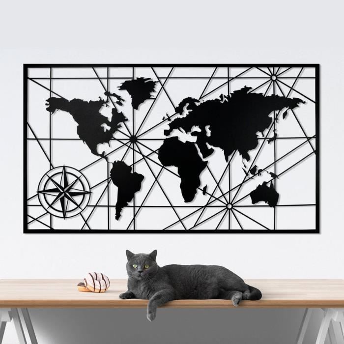 Carte Du Monde Noir 98 X 55 Cm Decoration Murale Metal Noir Deco Murale Metal Noir Decoration Murale Metallique Deco Salon Cdiscount Maison