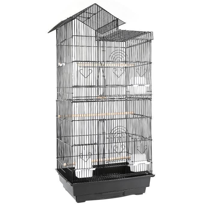 WISS Volière Cage à Oiseaux Perruche Mandarin Canaris Portable avec Perchoirs Mangeoire 46 x 36 x 99 cm