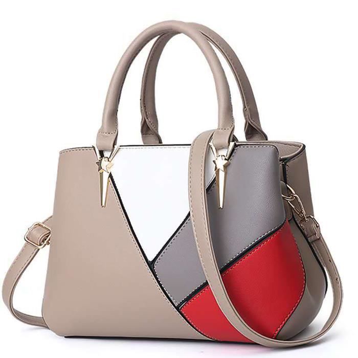 Grand Sac A Main Pour Femme Avec Sac A Bandouliere En Cuir De Couleur Pu Beige Achat Vente Bague Pour Homme Cdiscount