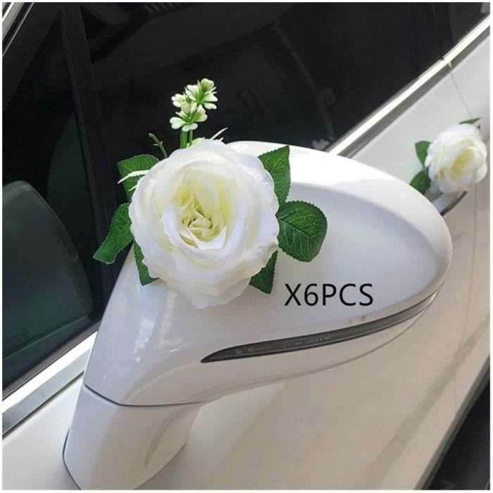 Décoration Voiture Mariage - Ruban Tulle Avec Roses Blanches + Nœuds + Autocollants Fenêtre - Kit Nuptial