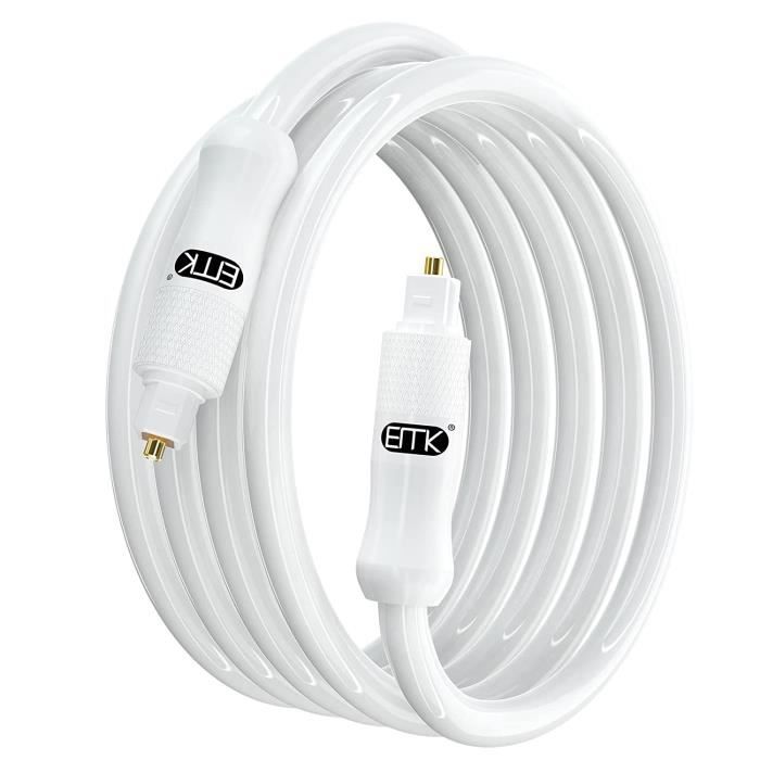 Câble Audio Optique, Câble Optique Blanc Câble SPDIF Toslink vers TOSLINK  Câble optiques en PVC souple Blanc Câble audio pour A371