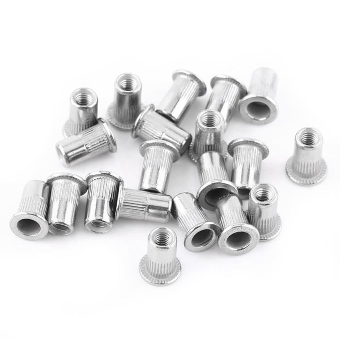 Lot de 20 écrous à rivets aveugles filetés métriques à tête plate M3 M4