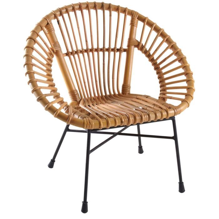 fauteuil enfant - marron - rotin naturel et métal - empilable