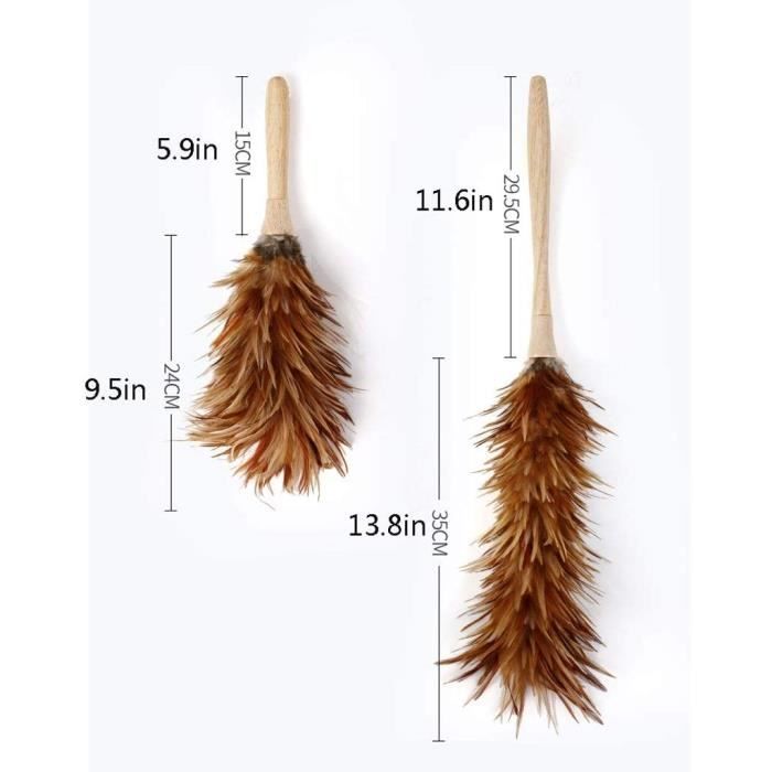 Plumeau En Plumes D'autruche Artificielles - 35 Cm, Manche En Bois - Pour Voiture, Meubles, étagères, Poussière Fine