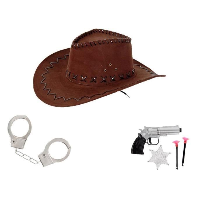 KV-29A Un pistolet et son holster et badge étoile SHERIFF Wild West Western country pink rose pour femme fille : 6 accessoires: chapeau Kit de déguisement cowgirl cowboy bandana menottes 