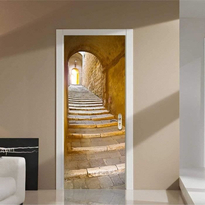 Autocollant Porte 3D Abstrait Joueur De Basket - Stickers Amovibles PVC Étanché 83x205 Cm Pour Décoration Intérieure