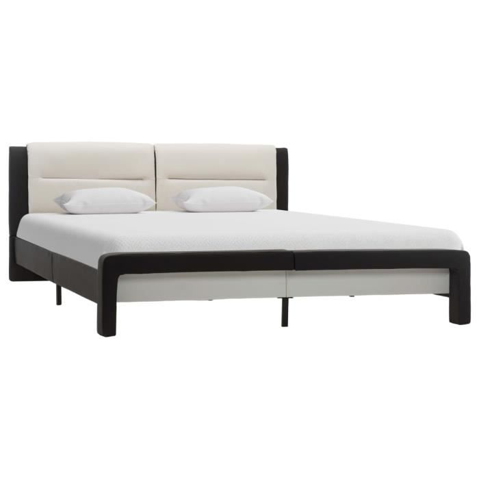 Lit double adulte - Grande taille 160 x 200 cm - Design noir et blanc  similicuir - Contemporain - Achat / Vente structure de lit STRUCTURE DE LIT  - Cdiscount