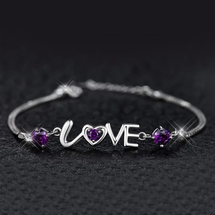 Bracelet Charm - Femme - Violet - Oxyde de Zirconium - Strass - Cadeau Saint Valentin