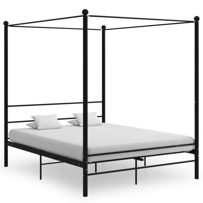 Top confort GRAND Cadre de lit ECONOMIQUE - Lit adulte Lit completà baldaquin Noir Métal 160x200 cm®PXUKWO®