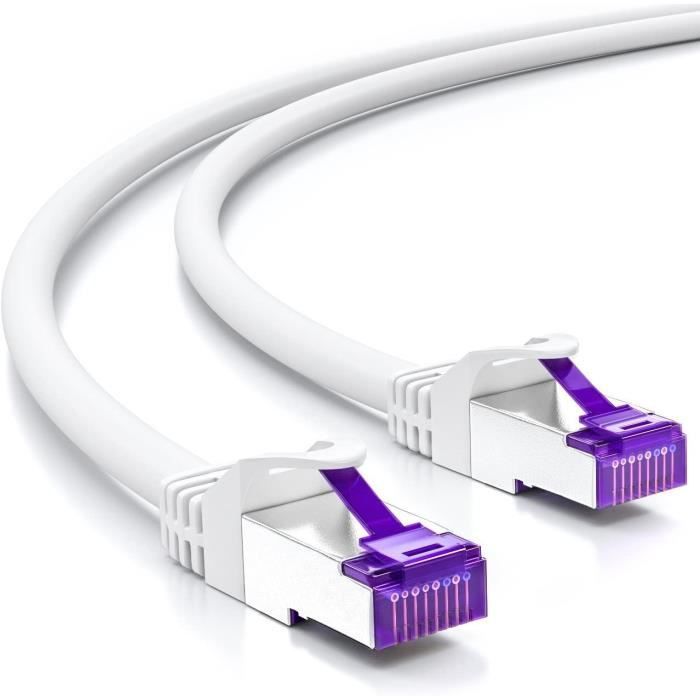 Blanc Câble Brut Cat 7 avec RJ45 Mâle à RJ45 Femelle PiMF Cuivre S/FTP 600MHz deleyCON 0,5m Câble dExtension CAT7 pour Ethernet LAN Câble Réseau 