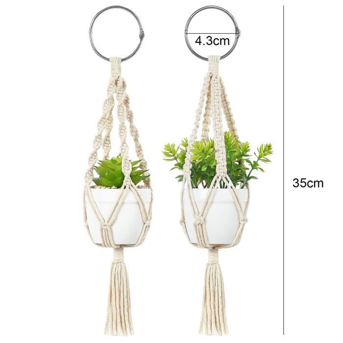 2 Paniers Suspendus Plantes Rotin - Diamètre 20 Cm, Hauteur 13 Cm, Corde Chanvre 52 Cm - Jardinière Murale Déco