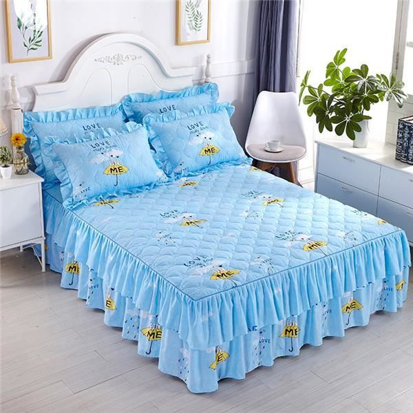 Jupe De Lit Dentelle Blanche - 150x200 Cm, Hauteur 45 Cm, 2 Taies D'Oreiller Incluses, 100% Coton