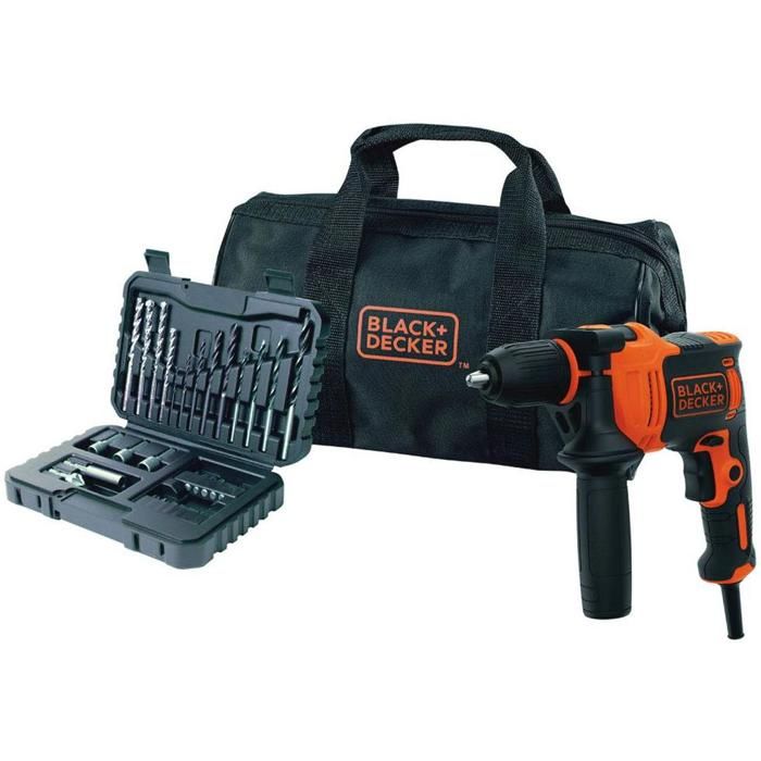 Perceuse à percussion filaire 710W BLACK+DECKER (Livrée en sac de rangement + 32 accessoires) - BEH710SA32-QS