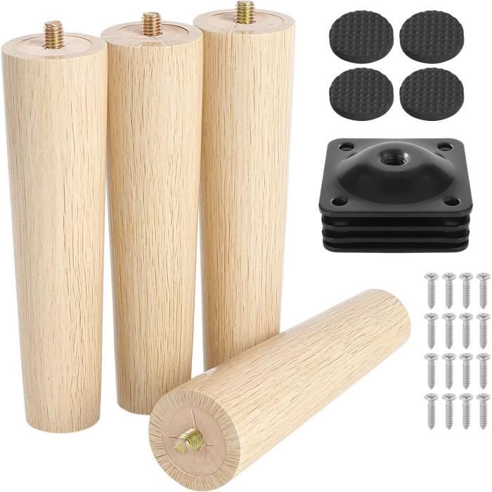 Lot De 4 Pieds De Meubles En Bois, Pieds De Table, Pieds De Canapé D'armoire, Pieds De Remplacement Coniques En Bois Massif Pour Lit, Canapé, Chaise Ottomane, Avec Boulon