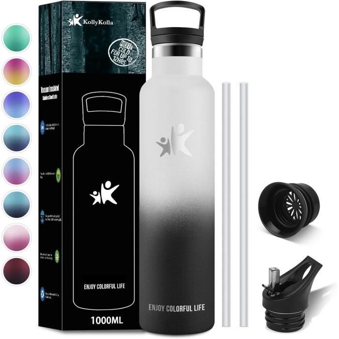 HoneyHolly Gourde Isotherme 500ml Rouge Avec Paille - Acier Inoxydable Double Paroi Sans BPA