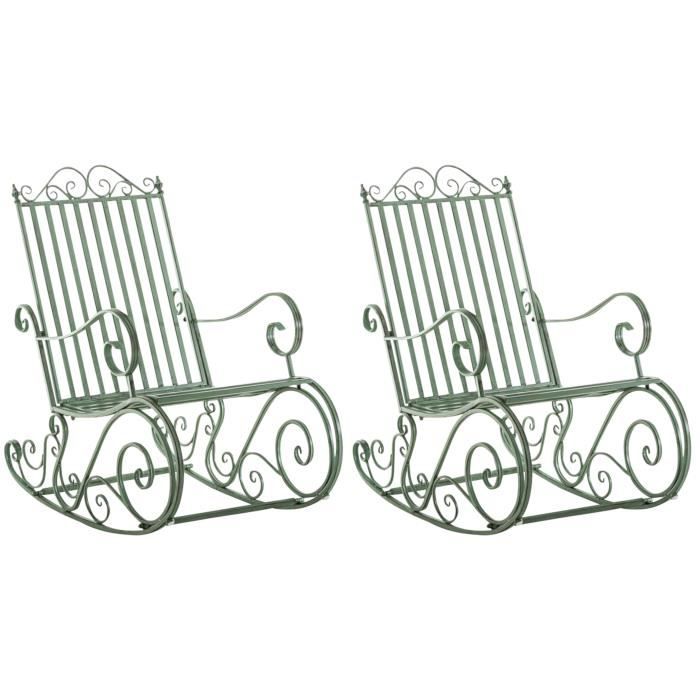 lot de 2 fauteuils à bascule smilla en fer forgé - clp - vert antique - jardin - 2 personnes