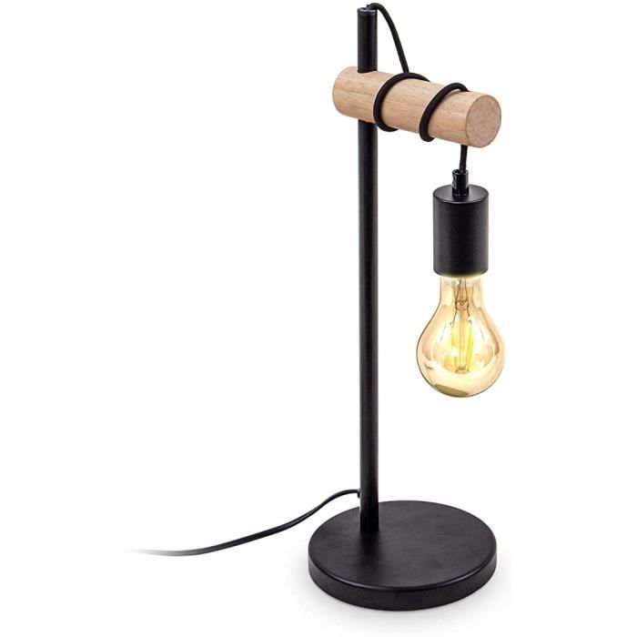 Lampe de chevet à poser sur table design moderne rétro en métal et textile noir 
